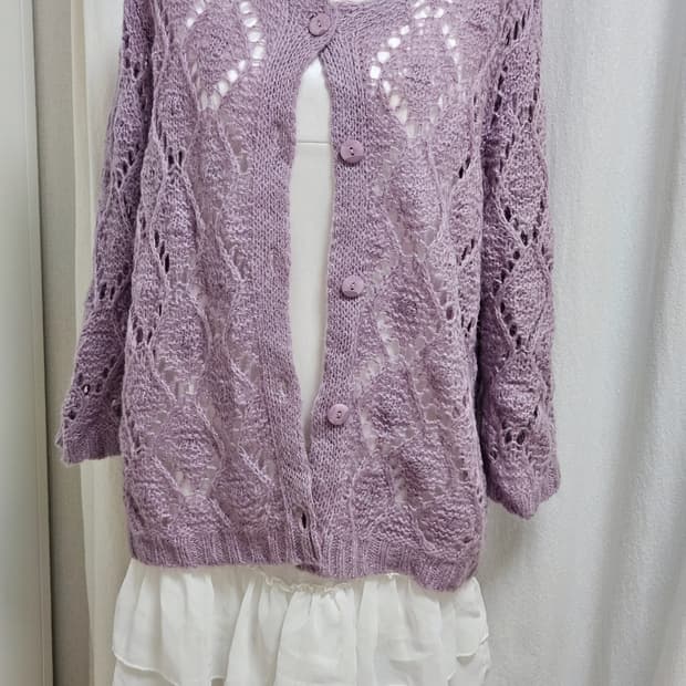 일본빈티지 레이스 퍼플 모리 니트 가디건