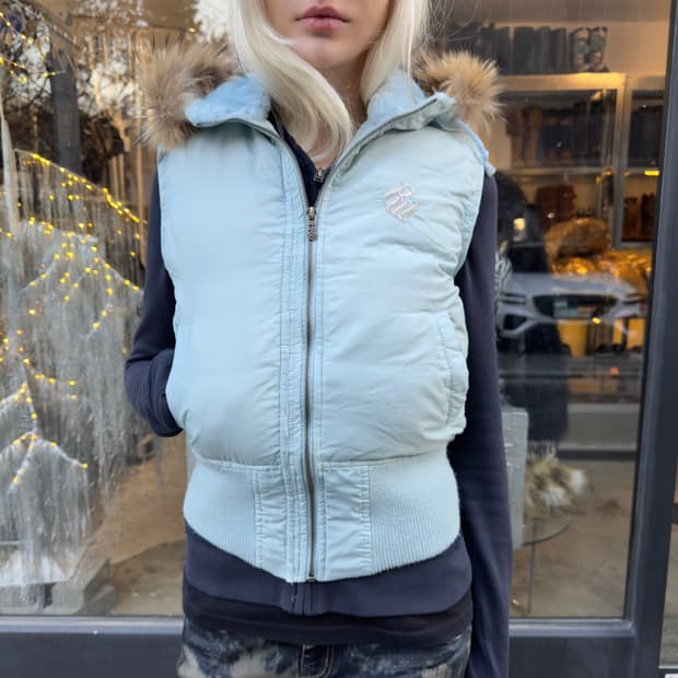 2000s 빈티지 로카웨어 퍼 크롭 패딩 베스트