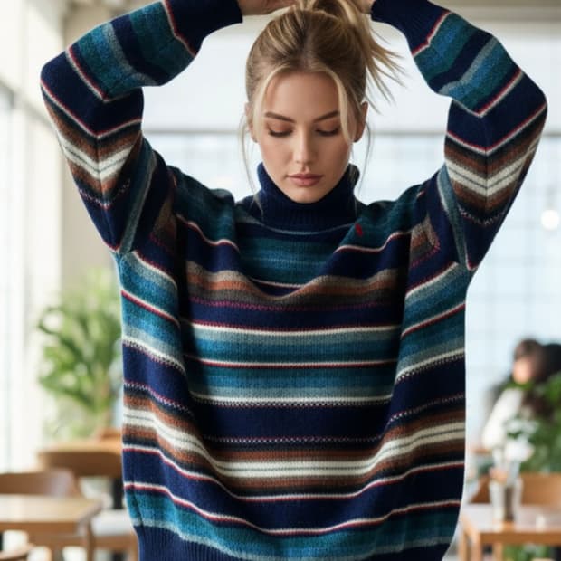 폴로 스트라이프 모크넥 니트 L