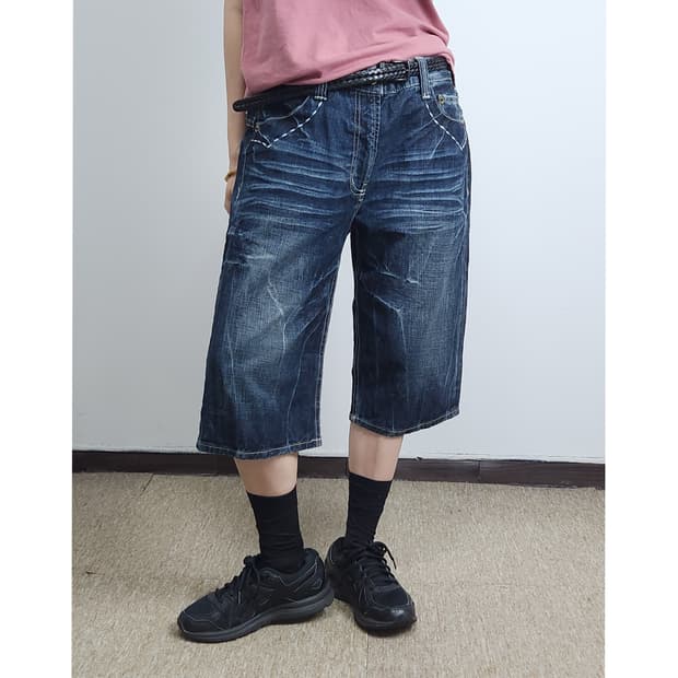 크랙 버뮤다 데님 팬츠
