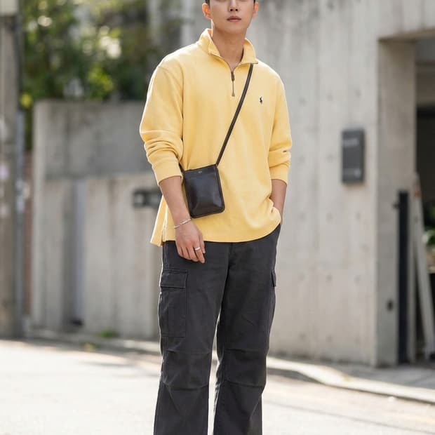 폴로 랄프로렌 코튼 옐로우 하프집업 니트