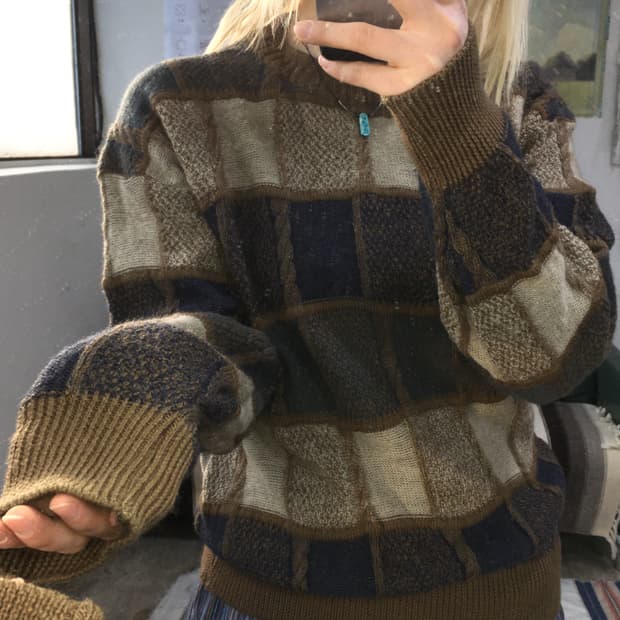 투티/0210 TAVARES JPN 빈티지 체크 패턴 니트 스웨터