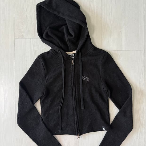 러닝하이 크롭 블랙 후드티