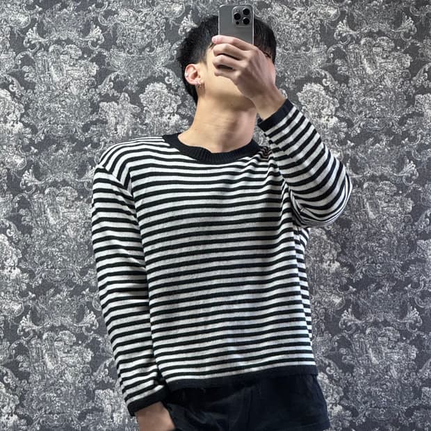 vintage 빈티지 크롭 스트라이프 니트 (블랙)