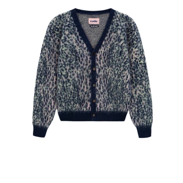 애즈이프캘리 LEOPARD KNIT CARDIGAN NAVY