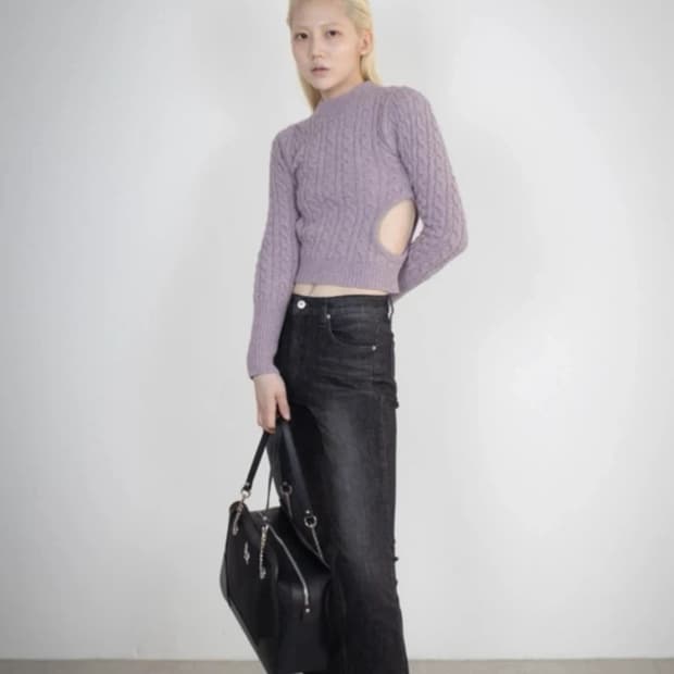 쓰리타임즈 hole knit lavender 라벤더 홀 니트