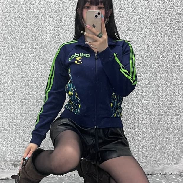 아디다스 올드스쿨 스트릿 펑크 라임맛 그래픽 져지 집업 90 C12918