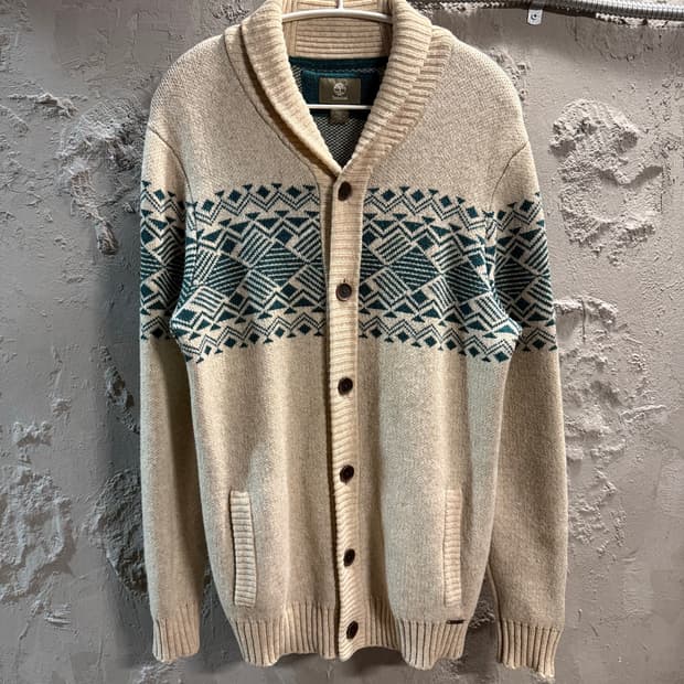 팀버랜드 TIMBERLAND 노르딕 패턴 숄카라 가디건 아이보리 L