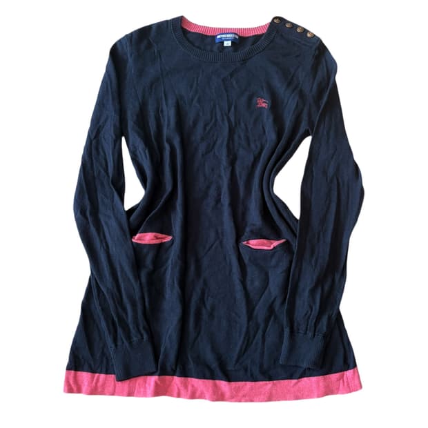 버버리 블루라벨 어깨 단추 트임 포인트 네이비 앤 핑크 딱붙 원피스