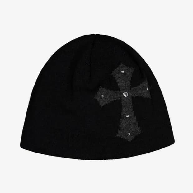 셋업이엑스이 CROSS STUDDED BEANIE / BLACK