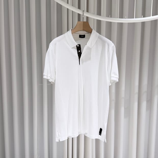 (A+/XL) / 펜디 엠보싱 폴로 디테일 반팔 셔츠 화이트
