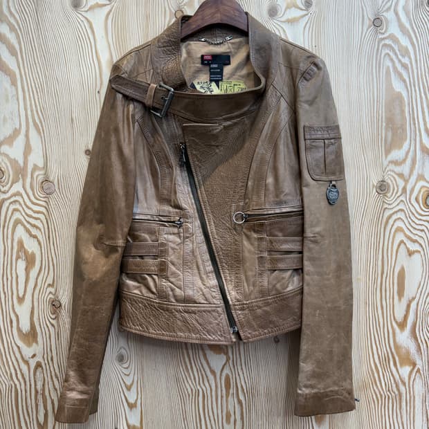 디젤 램스킨 크롭 바이커 자켓