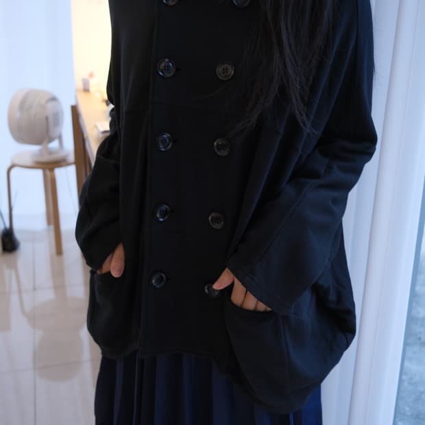 Dolman hood double breasted cardigan