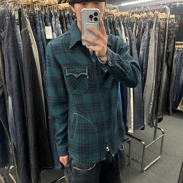 L) 리바이스 체크 울 집업 자켓