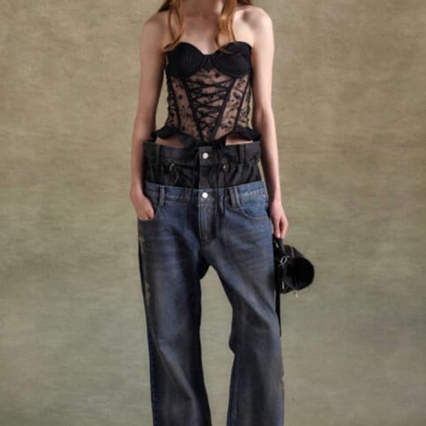 ADSB 앤더슨벨 청바지 더스티 스프레이 더블 웨이스트 진