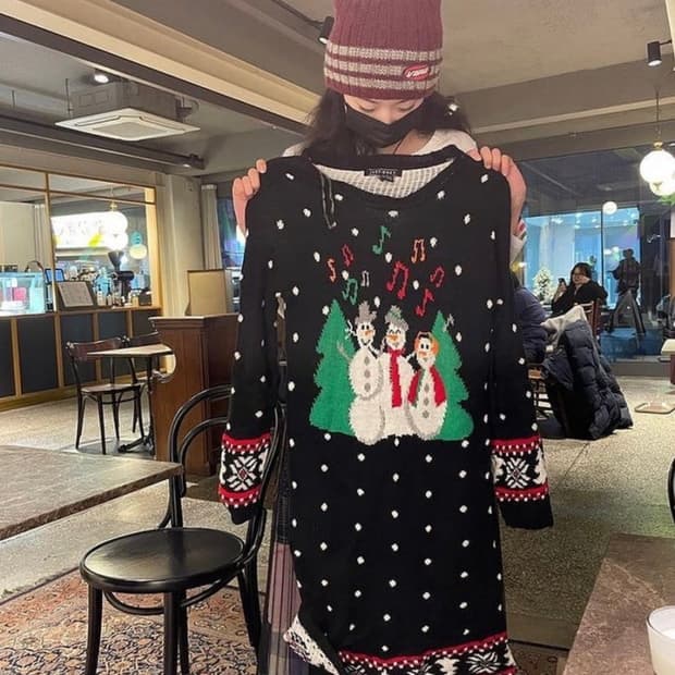 하주코 크리스마스 눈사람 니트 원피스