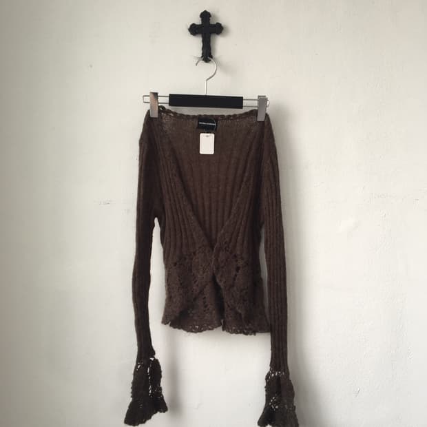 Punching point woolen knit open cardigan