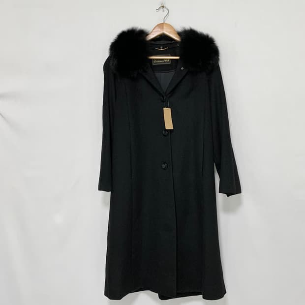 퓨어 캐시미어 100% 폭스 퍼 싱글 롱 코트 00s 블랙 빈티지