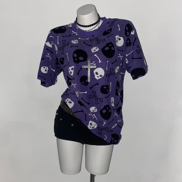 Purple Skull & Bones punk T-shirt