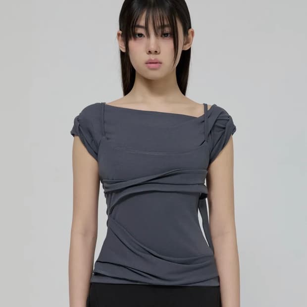 플레어업 Layered Bustier T-Shirt 차콜