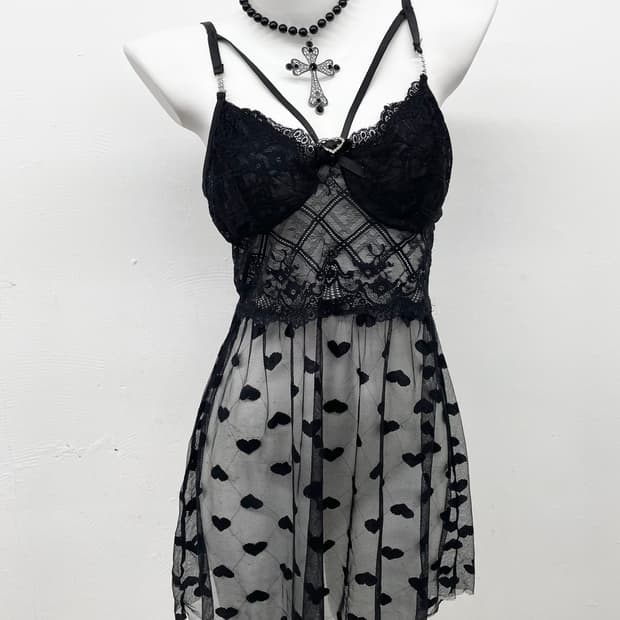 갸루 하트 큐빅 레이스 슬립