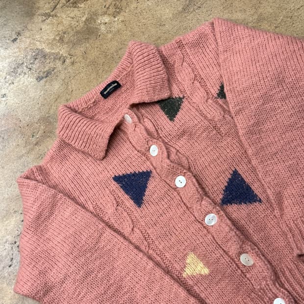 핑크 모리 카라 빈티지 니트 가디건