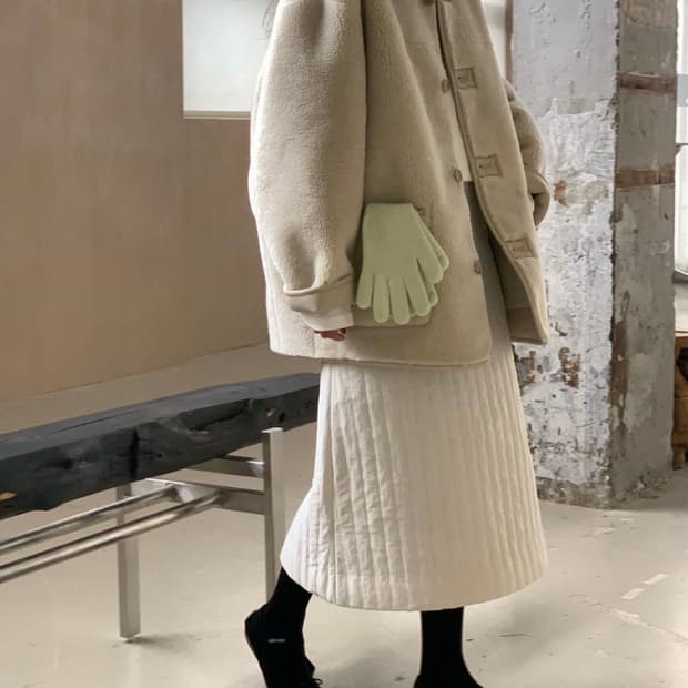 브런치 패딩 퀄팅 롱 스커트 아이보리 S