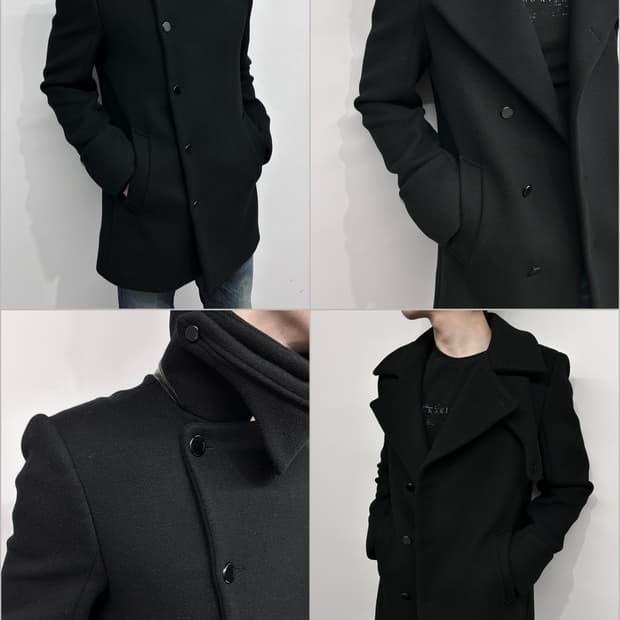 타임 옴므 하이넥 스트랩 울 코트