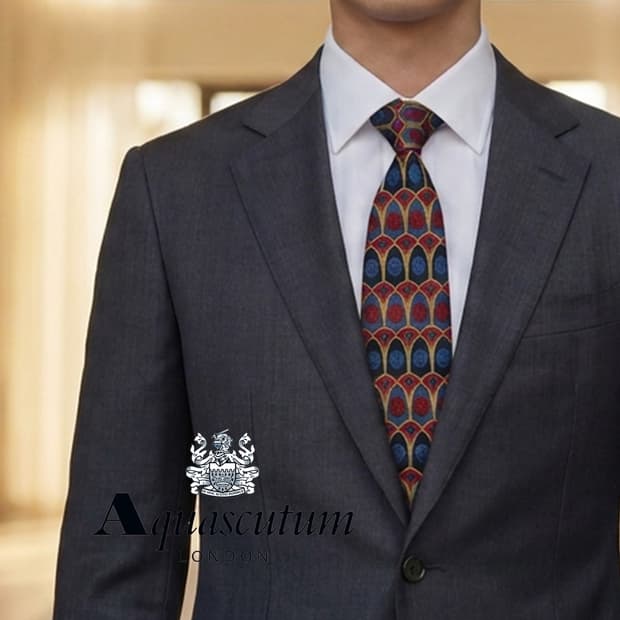 아쿠아스큐텀 실크 네이비 멀티 패턴 넥타이 9.7cm A+등급 G27