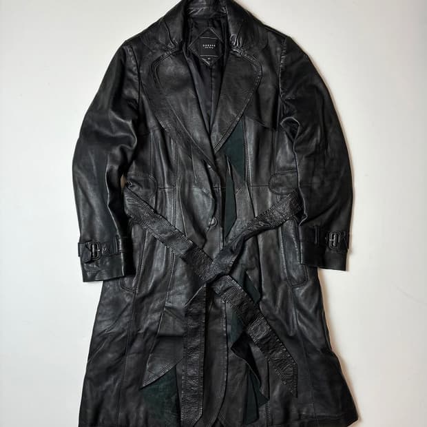 Selectede 00's 벨티드 프릴 양가죽 롱 코트 PN8673
