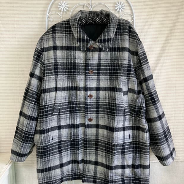 빈티지 블랙 채크 리버시블 코트 y2k 스트릿 갸루 펑키 일본빈티지506