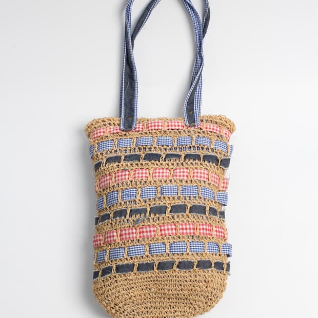  Rafia Weaving Gingham tote bag