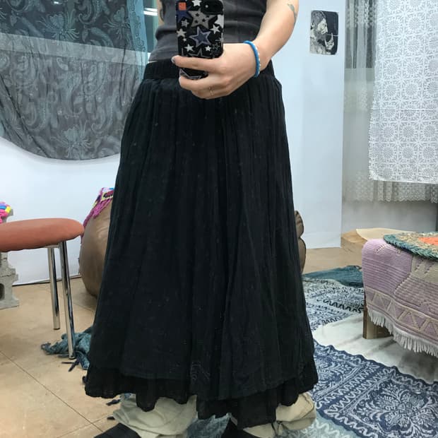 빈티지 여성 밴딩 린넨 스커트 