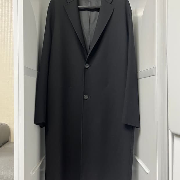 타임옴므 블랙 세미오버핏 롱코트 95사이즈