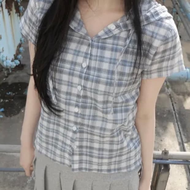 체크후드 반팔 남방 