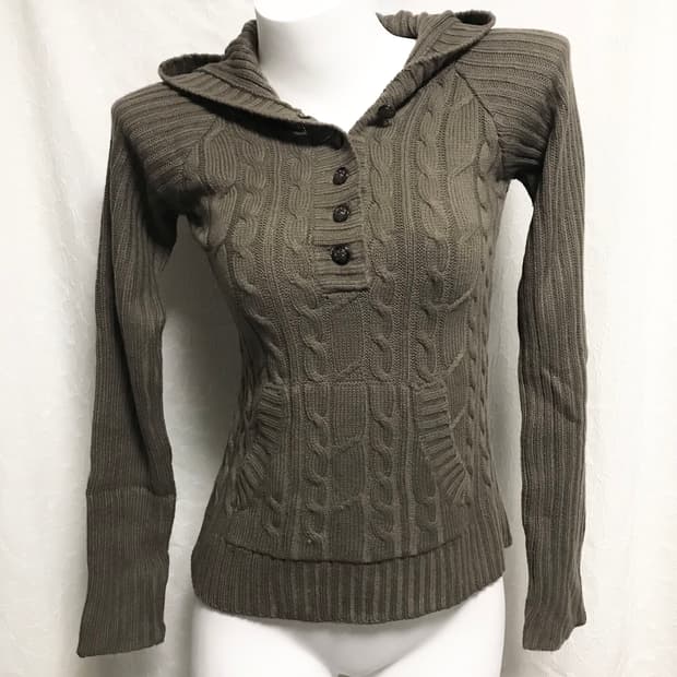 빈티지 cornflake 00s y2k 버튼 니트 후드 롱슬리브 탑