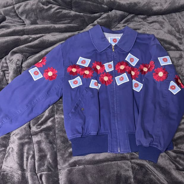 일본 빈티지 플라워 자수 코튼 봄버자켓