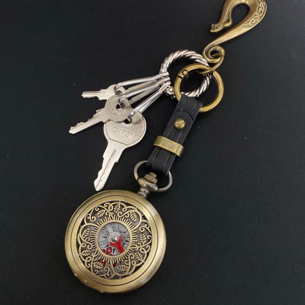 브라스 나침반 키체인