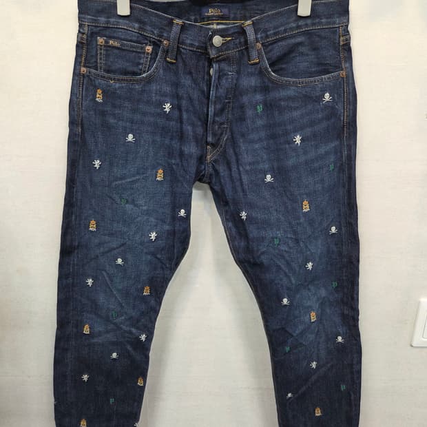 폴로랄프로렌 라이온 스컬 크라운 멀티자수로고 데님팬츠 33