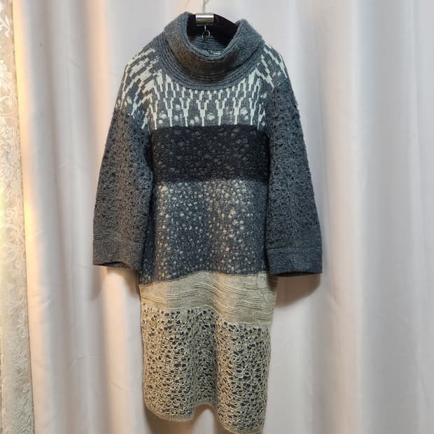 시스템 모헤어패턴 니트 튜닉 원피스