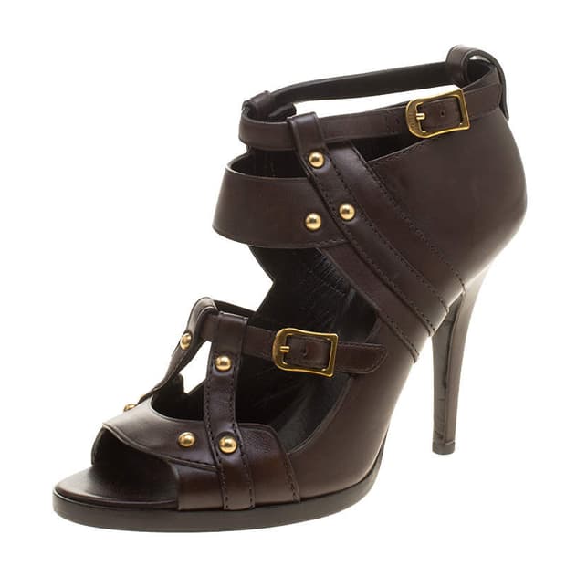 구찌 gucci 다크브라운 스터드 앵클 부츠 힐 37