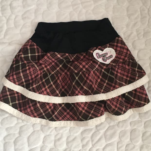 빈티지 레드 블랙 하트 체크 캉캉 스커트 치마 갸루 라떼 오네 히메