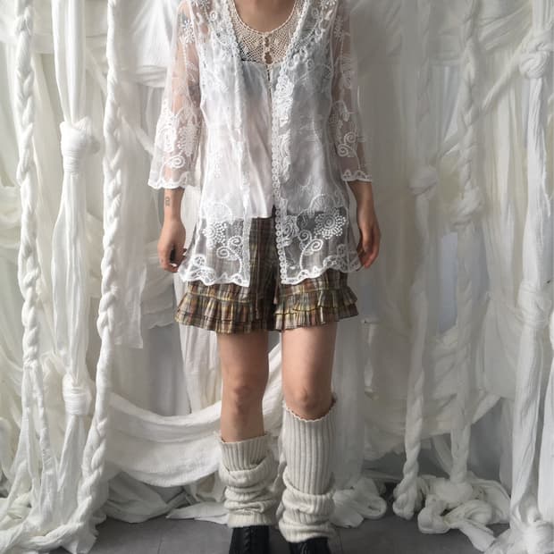 Ornament mood lace open cardigan