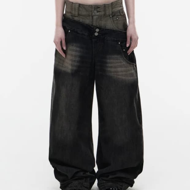 Op. 09 DUAL OBLIQUE DENIM PANTS B/BL ACK