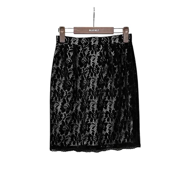 JPN VINTAGE 미니 스커트 플라워 레이스 시스루 디테일 블랙