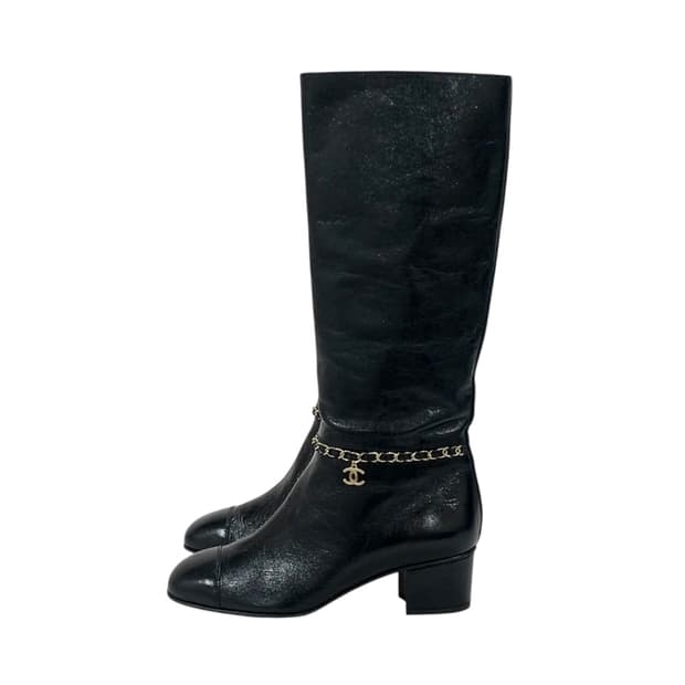 샤넬 CC로고 체인 장식 참 레더 롱 부츠 G35006