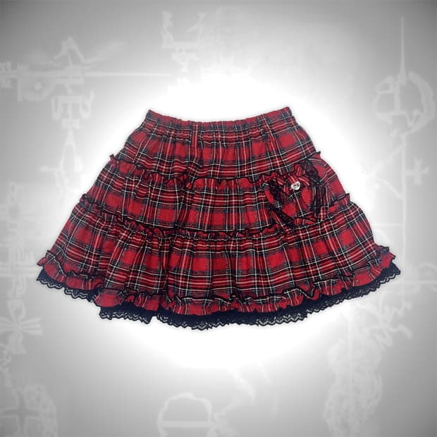 Punk Red check cancan SK 펑크 레드체크 캉캉 스커트