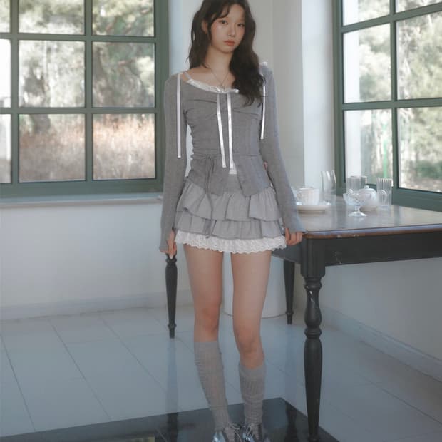 뉴얼린 버블 레이스 미니 스커트 그레이 S