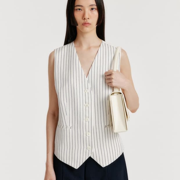 EENK잉크 스트라이프 베스트 자켓 아이보리