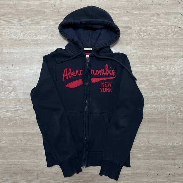 아베크롬비 앤 피치 데미지 빅로고 자수 후드집업 [네이비] L/100